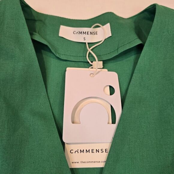 Commense Short Sleeve Linen Blend Tie-Waist Wrap Top Size Small Kelly Green NWT - Picture 6 of 7